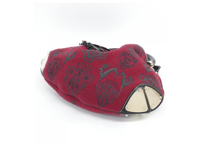 Borsa a tracolla in lana e pelle Gucci Marrone - vista 3