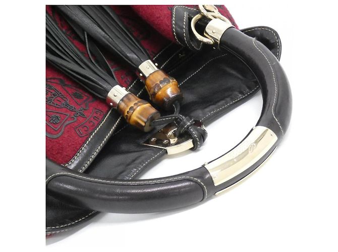 Borsa a tracolla in lana e pelle Gucci Marrone - vista 7