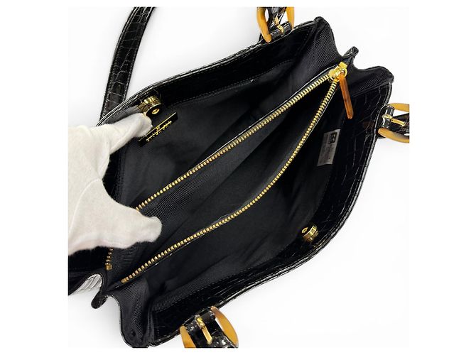 Bolsa de ombro Givenchy em couro de vaca com relevo de crocodilo Preto - vista 8