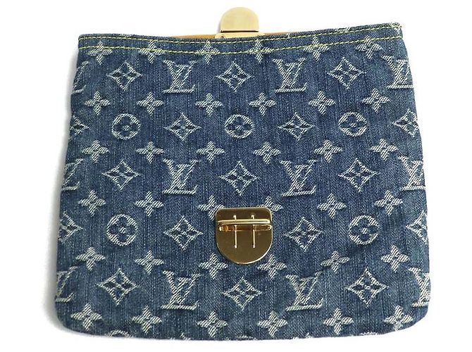 Clutch Louis Vuitton Pochette Plat Monogram Denim Blu - vista 3