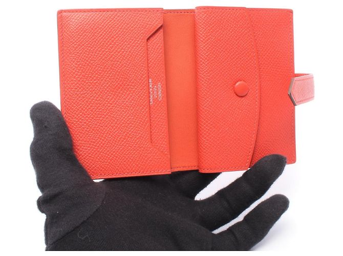 Tarjetero mini de piel Hermès Bearn Roja - vista 3