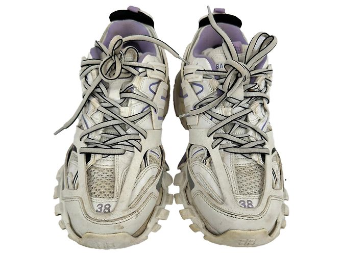Baskets Track Balenciaga en polyuréthane blanc et lilas - vue 3
