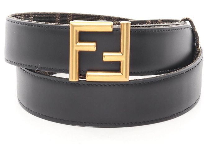 Ceinture réversible en cuir et toile avec logo FF Fendi Noir - vue 5