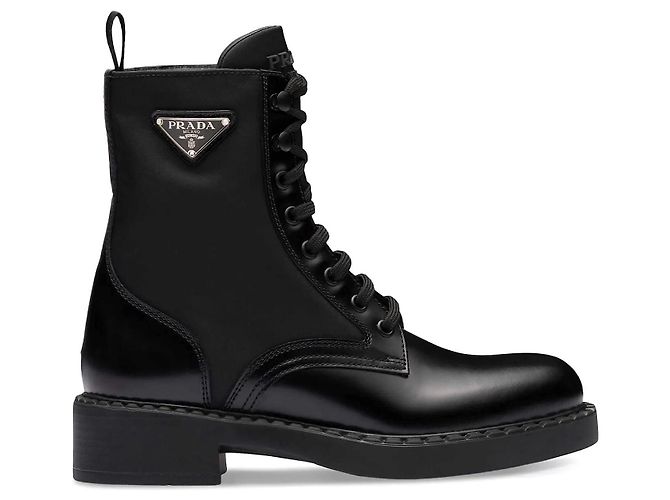 Stivaletti con lacci in pelle e nylon Prada Monolith Nero - vista 2