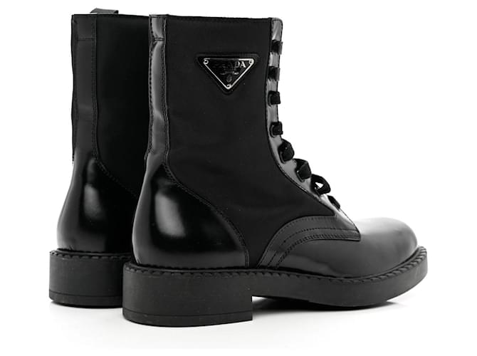Stivaletti con lacci in pelle e nylon Prada Monolith Nero - vista 3