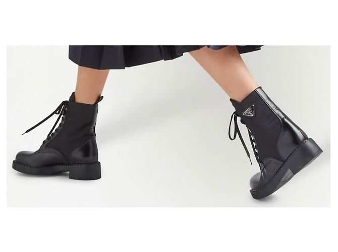 Stivaletti con lacci in pelle e nylon Prada Monolith Nero - vista 5