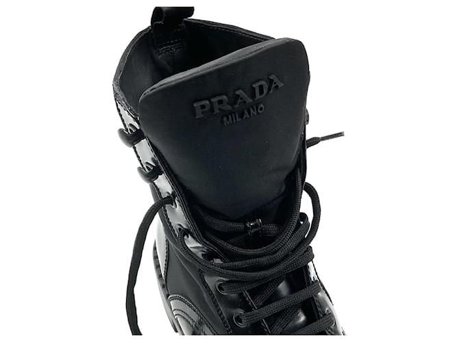Stivaletti con lacci in pelle e nylon Prada Monolith Nero - vista 6