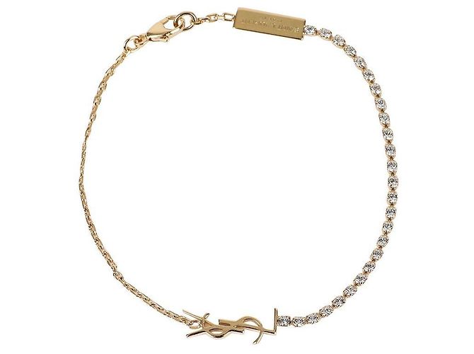 Saint Laurent Bracciale Cassandra con catena e charm in strass D'oro Metallico - vista 2