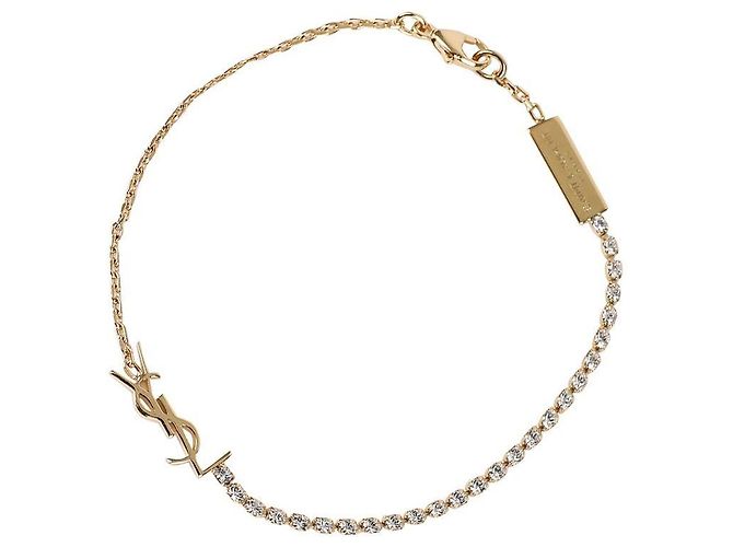Saint Laurent Bracciale Cassandra con catena e charm in strass D'oro Metallico - vista 3