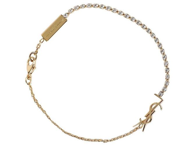 Saint Laurent Bracciale Cassandra con catena e charm in strass D'oro Metallico - vista 4