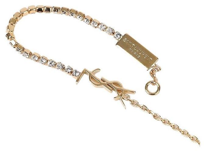Saint Laurent Bracciale Cassandra con catena e charm in strass D'oro Metallico - vista 7