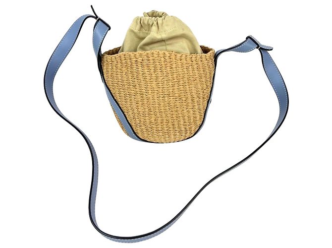 Chloé Chloe X mifuko Borsa cesta in pelle e rafia blu - vista 2
