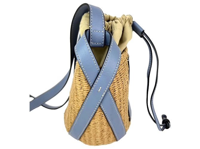 Chloé Chloe X mifuko Borsa cesta in pelle e rafia blu - vista 6
