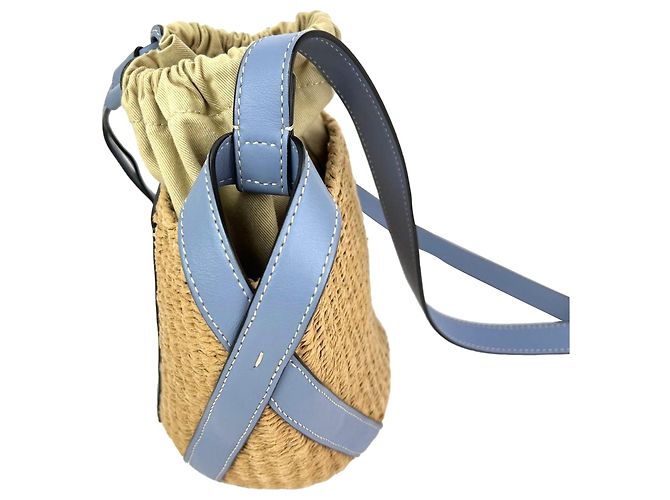 Chloé Chloe X mifuko Borsa cesta in pelle e rafia blu - vista 7