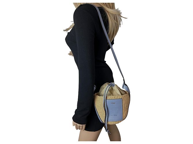 Chloé Chloe X mifuko Borsa cesta in pelle e rafia blu - vista 8