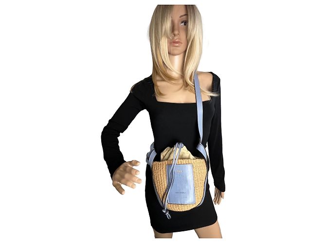 Chloé Chloe X mifuko Borsa cesta in pelle e rafia blu - vista 9