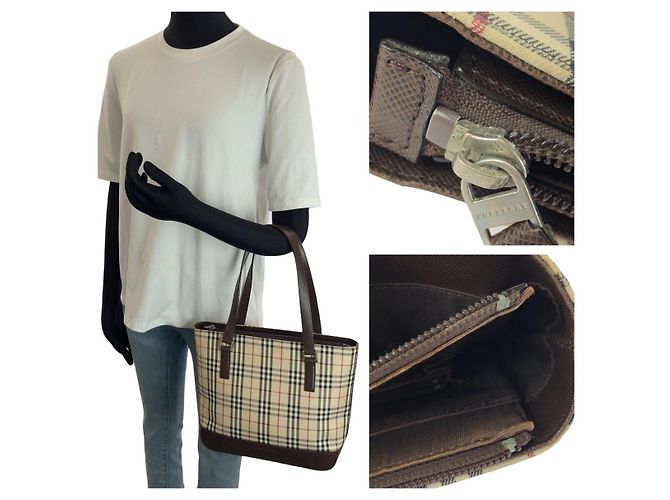 Burberry Baumwoll-Canvas-Leder-Tote-Bag Braun Beige - Ansicht 7