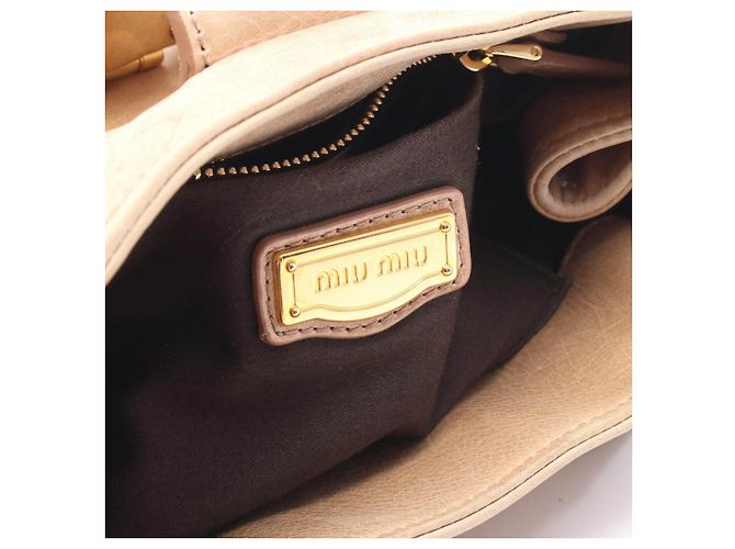 Borsa a 2 vie in pelle Miu Miu Marrone Beige - vista 4
