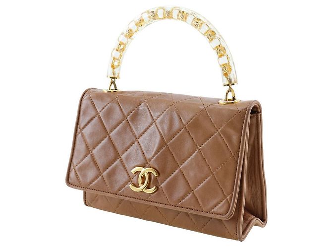 Bolso Chanel Matelasse de piel de cordero Castaño Dorado - vista 2