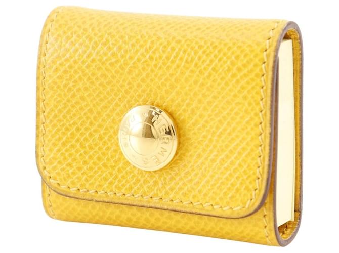 Hermès Étui Post-it Hermes en cuir Porte-notes adhésives Jaune - vue 2