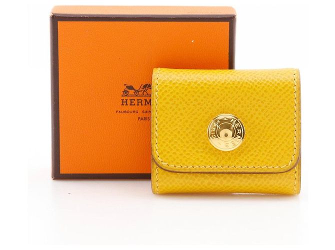 Hermès Étui Post-it Hermes en cuir Porte-notes adhésives Jaune - vue 9