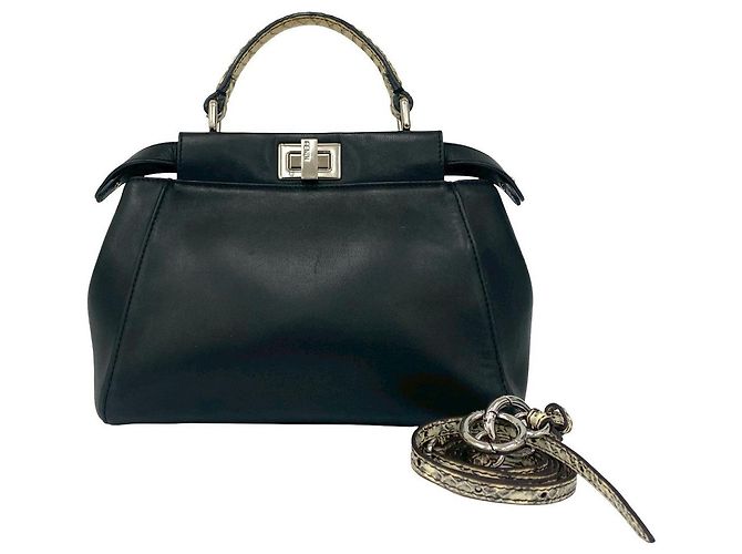 Bolsa 2way de couro de python Fendi Peekaboo Preto - vista 2