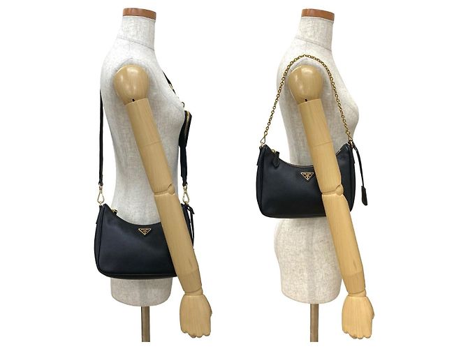 Borsa a tracolla 2way in pelle Saffiano Prada Nero - vista 3
