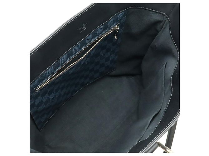 Borsa tote Louis Vuitton Cabas Voyage Damier Cobalt 2way Nero Blu - vista 7