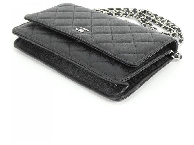 Chanel Timeless Classic Caviarskin Chain Wallet Nero Bordò - vista 3