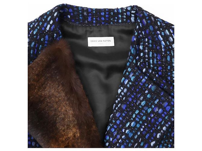 Abrigo de tweed de lana con cinturón Dries Van Noten Azul - vista 11