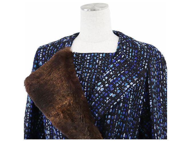 Abrigo de tweed de lana con cinturón Dries Van Noten Azul - vista 12