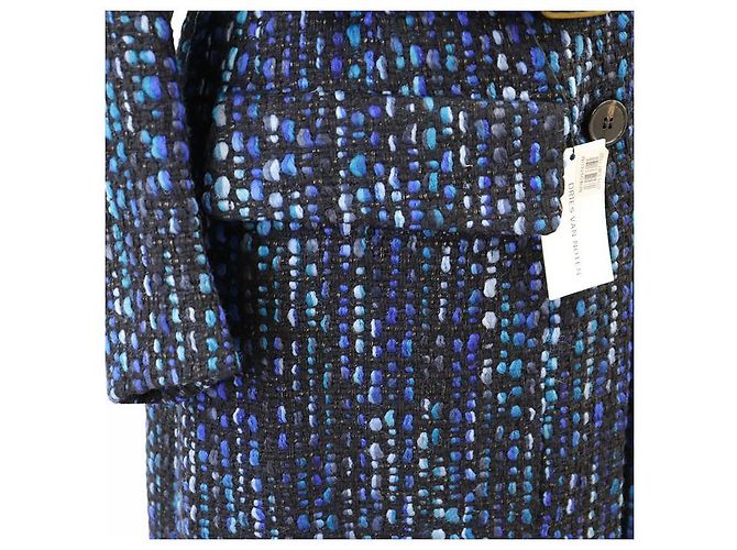 Abrigo de tweed de lana con cinturón Dries Van Noten Azul - vista 15