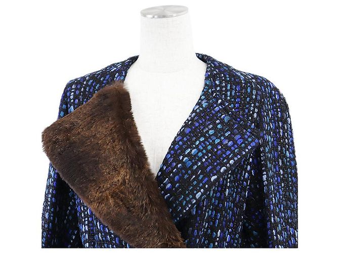 Abrigo de tweed de lana con cinturón Dries Van Noten Azul - vista 2