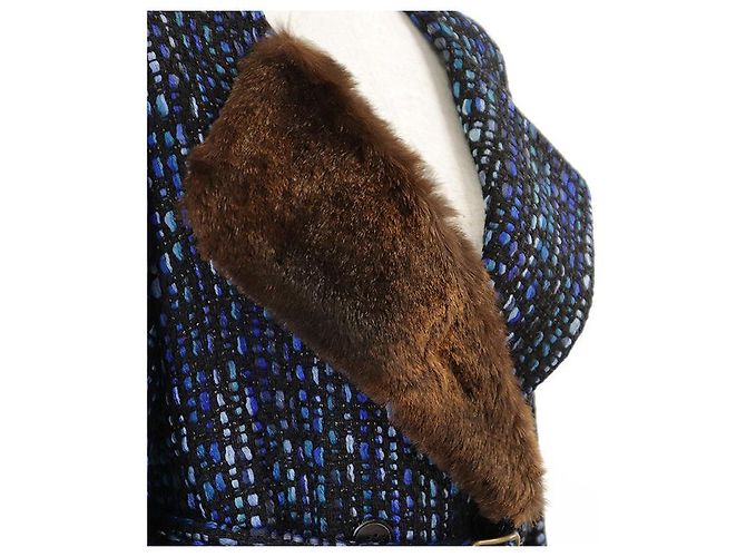 Abrigo de tweed de lana con cinturón Dries Van Noten Azul - vista 3