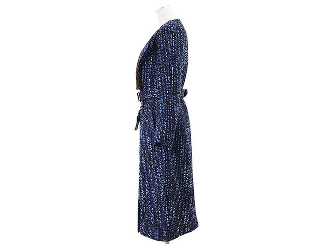 Abrigo de tweed de lana con cinturón Dries Van Noten Azul - vista 5