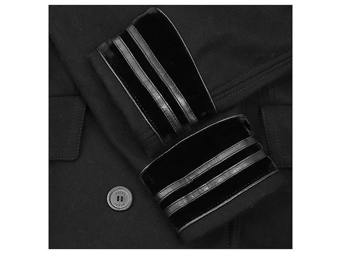 Abrigo Trench de Terciopelo de Lana y Cuero Gucci Negro - vista 11