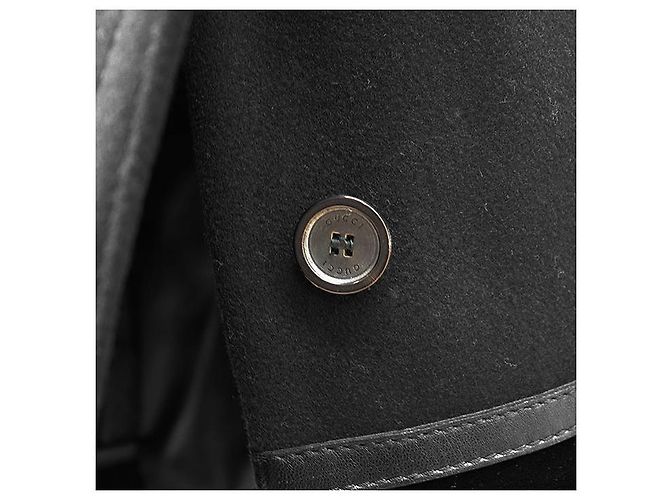 Abrigo Trench de Terciopelo de Lana y Cuero Gucci Negro - vista 12
