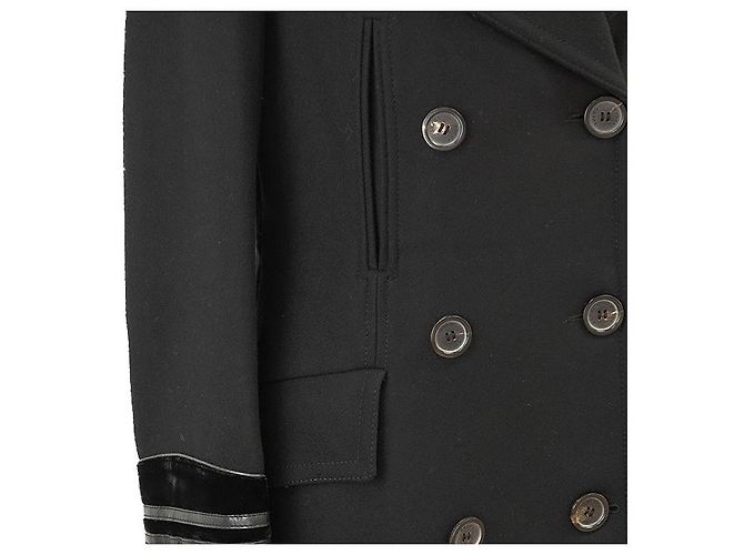 Abrigo Trench de Terciopelo de Lana y Cuero Gucci Negro - vista 4