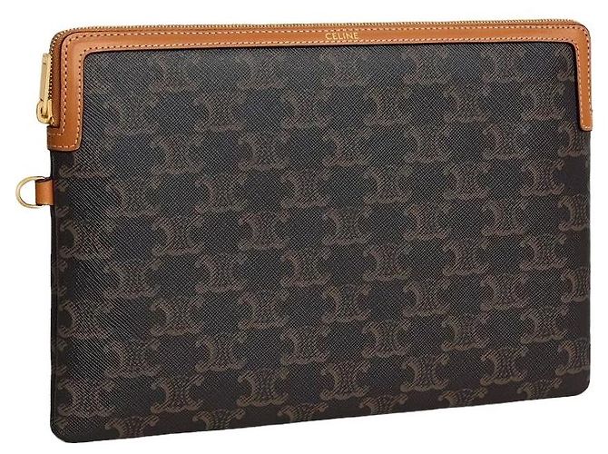 Céline Clutch con tracolla piccola in tela Triomphe Tan Marrone - vista 3