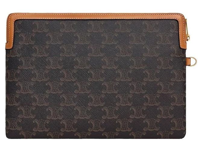Céline Clutch con tracolla piccola in tela Triomphe Tan Marrone - vista 4