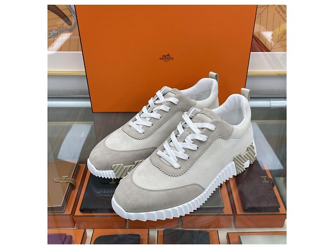 Hermès Baskets Bouncing en daim beige Marron - vue 2