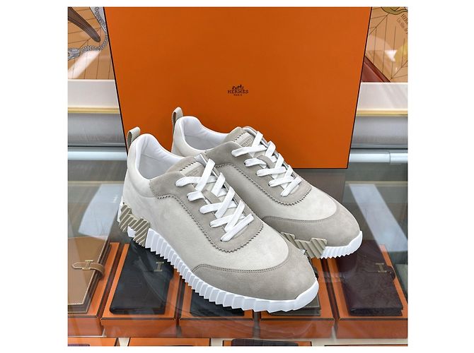 Hermès Baskets Bouncing en daim beige Marron - vue 3