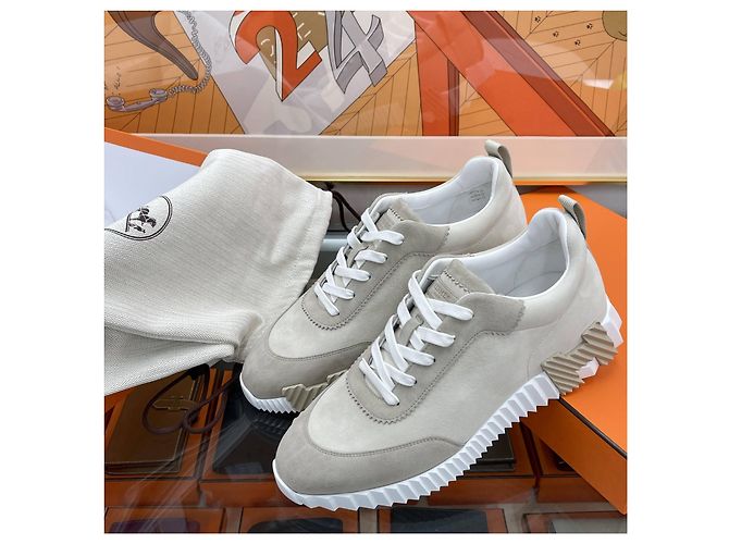 Hermès Baskets Bouncing en daim beige Marron - vue 6