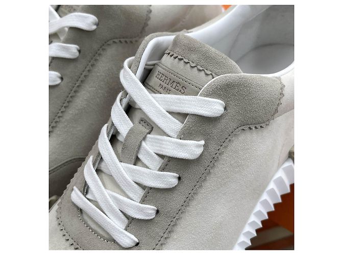 Hermès Baskets Bouncing en daim beige Marron - vue 7