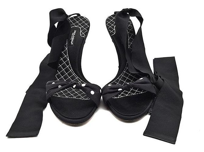 Dolce & Gabbana Sandali in raso trapuntato con lacci Nero - vista 7