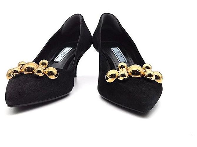 Prada Décolleté con kitten heel in scamosciato Nero - vista 2