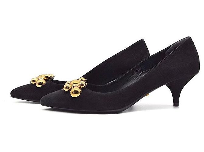Prada Décolleté con kitten heel in scamosciato Nero - vista 3