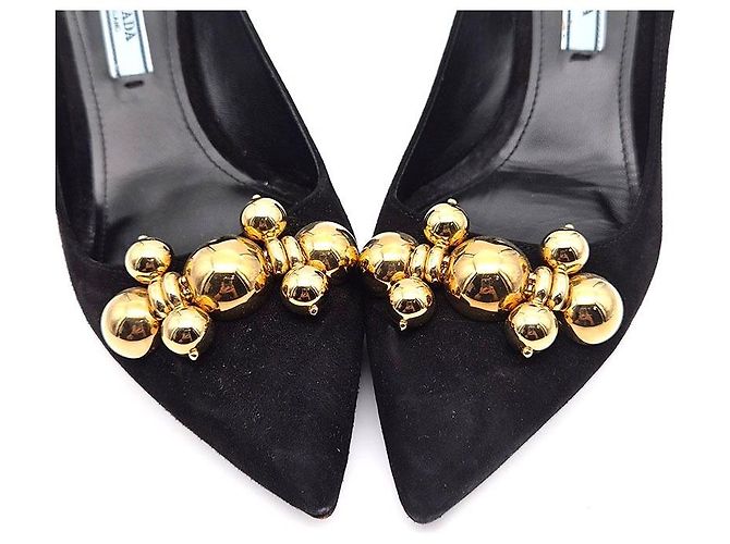 Prada Décolleté con kitten heel in scamosciato Nero - vista 4