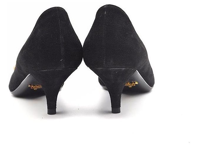 Prada Décolleté con kitten heel in scamosciato Nero - vista 5