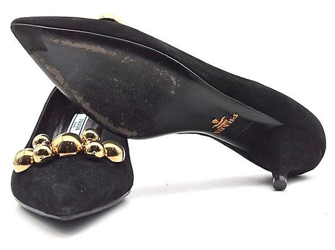 Prada Décolleté con kitten heel in scamosciato Nero - vista 6